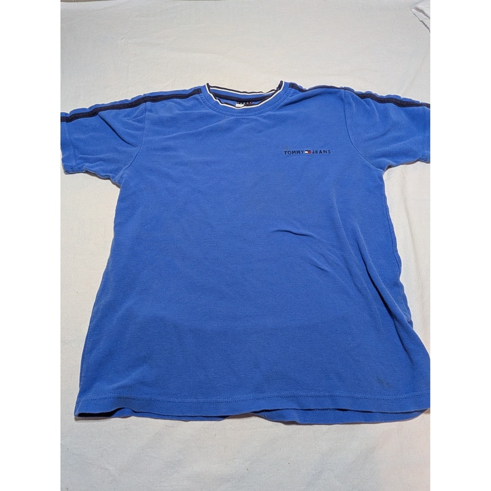Tommy Jeans Mens Blue Waffle Knit Embroidered Logo T-Shirt Size Medium